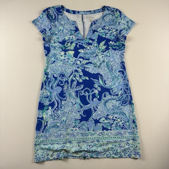 Lilly Pulitzer Sophiletta Dress Blue Current Sea Sirens Stretch Cruise‎ Womens L